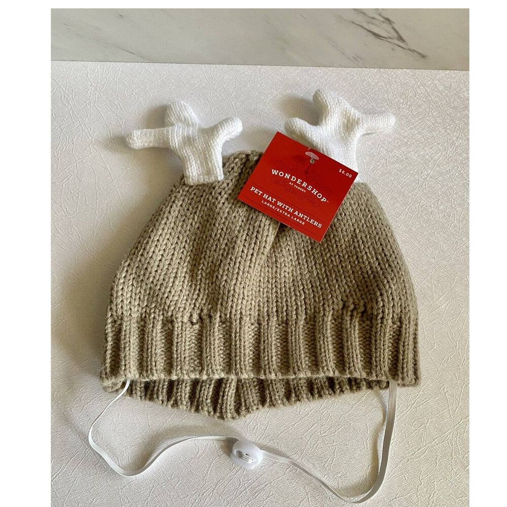Pet Dog Beanie Hat With Antlers L/XL NWT